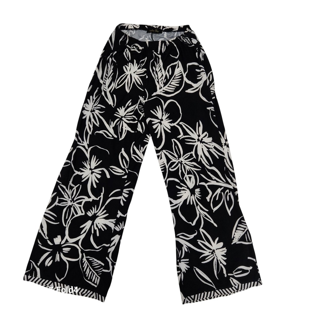 Melissa Paige Black White Floral Wide Leg Crop Pants Elastic Waist‎ XS Small